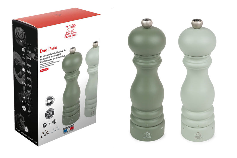 Coffret cadeau 2 moulins Peugeot Paris U'Select en bois 20cm - vert fougère et vert sauge