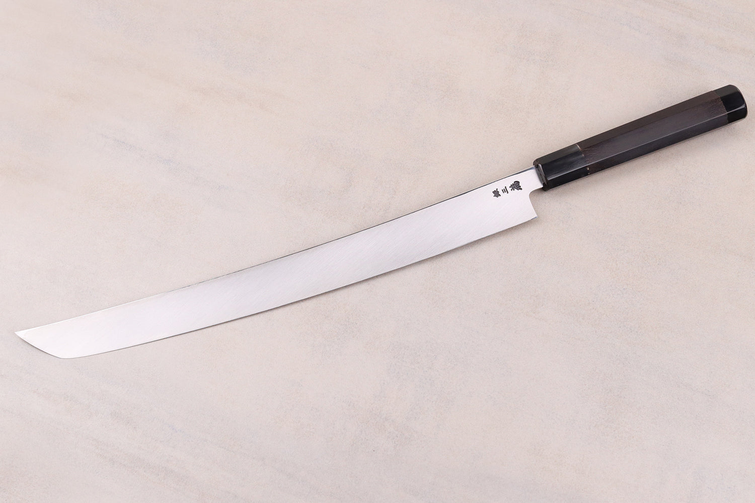 Couteau sakimaru takohiki 39cm japonais artisanal Sakai Takayuki Zangetsu Mont Fuji et Grues + saya