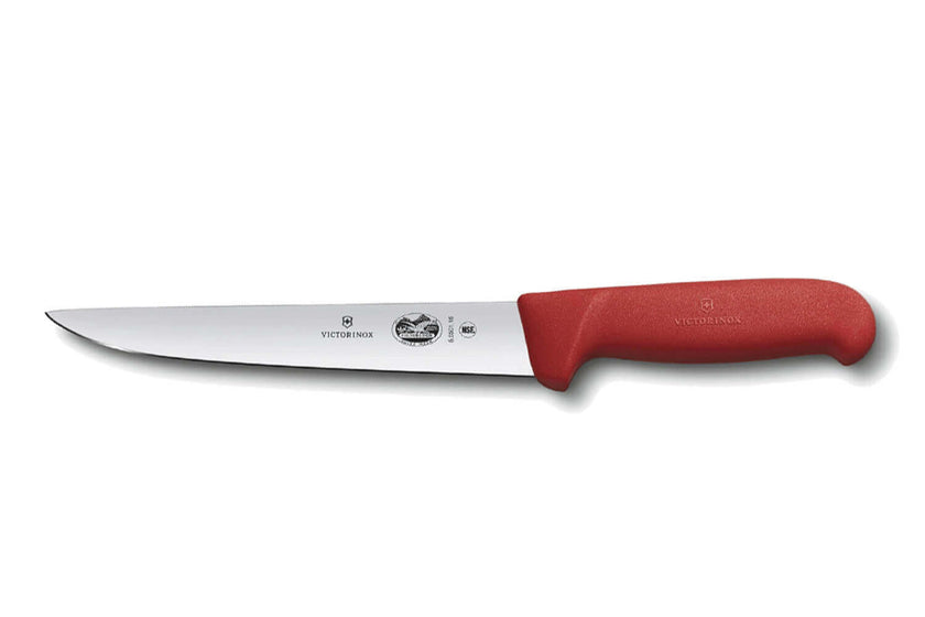 Couteau à saigner et découper Victorinox à lame inox de 22 cm et manche rouge Fibrox